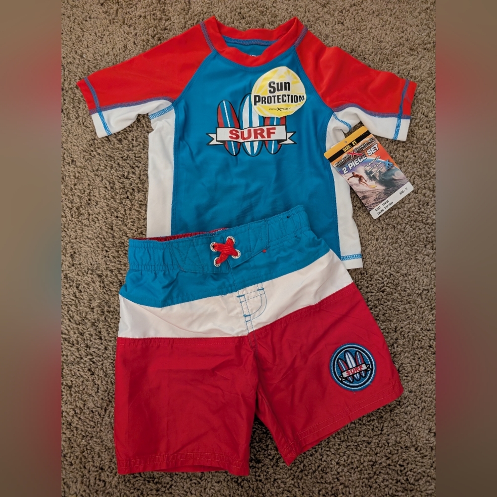 2T ZeroXposur 2-piece rash guard swim set, brand new with tags